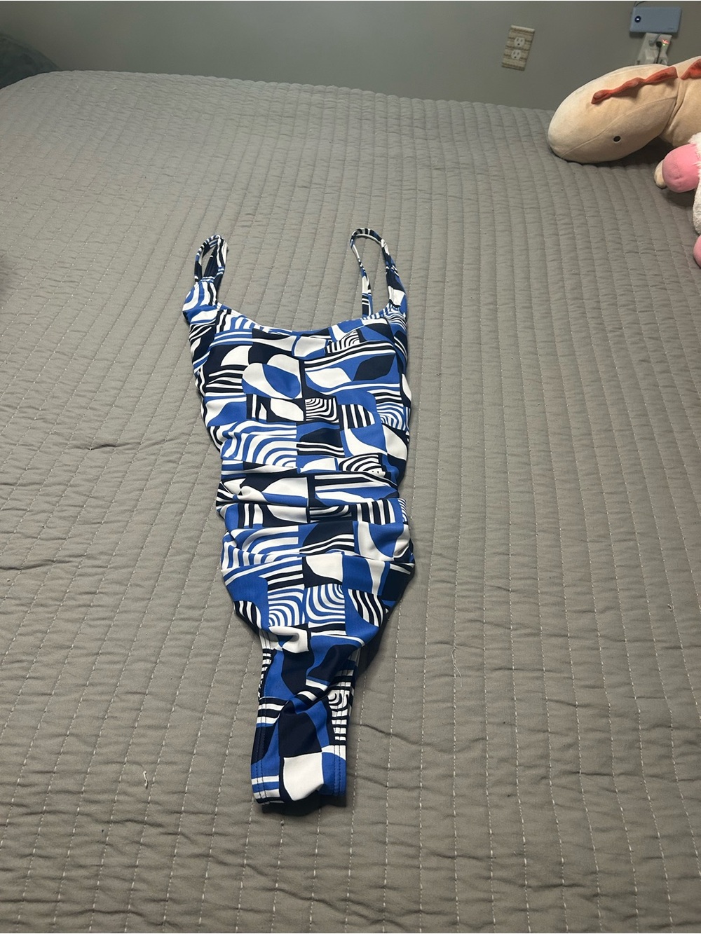 Nautica Blue and White Geometric One-Piece Swim Suit